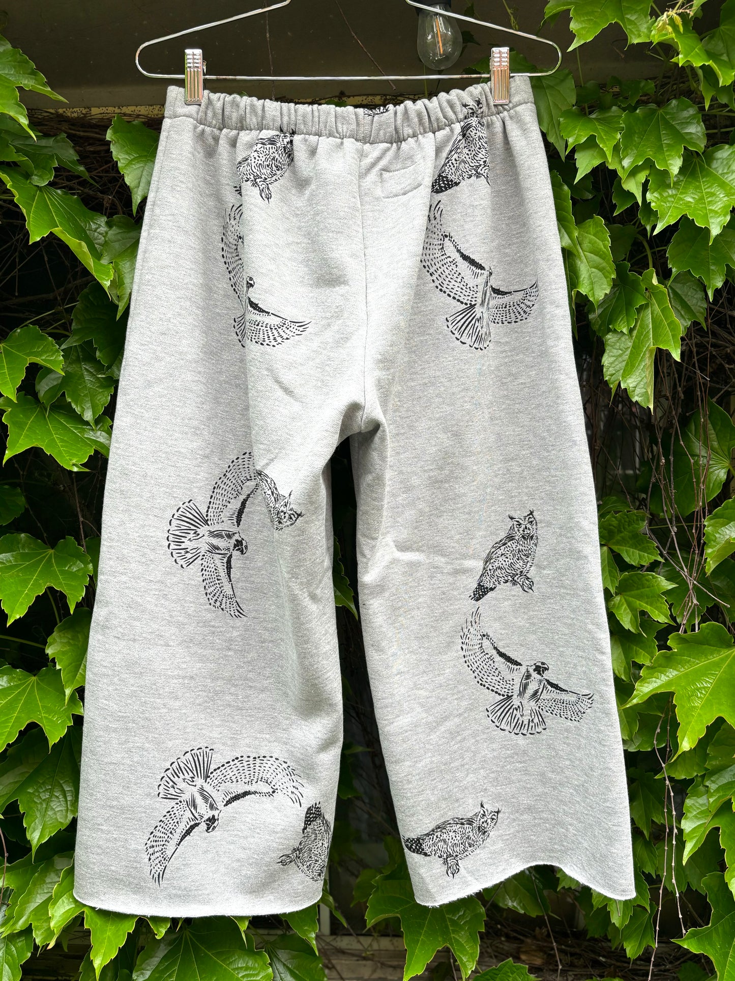 One of a Kind Hand Printed Birds Cropped Sweat Pants