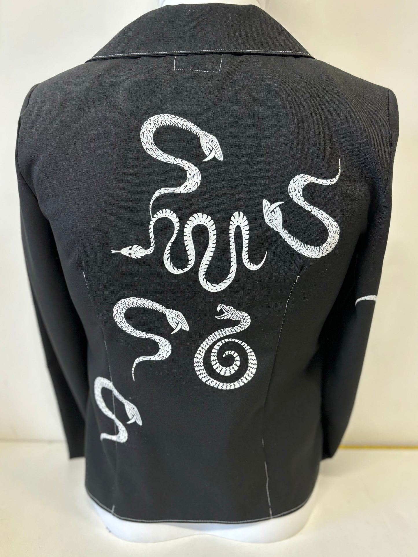 One of a Kind Hand Printed Snakes and Stitches Women's Suit Jacket
