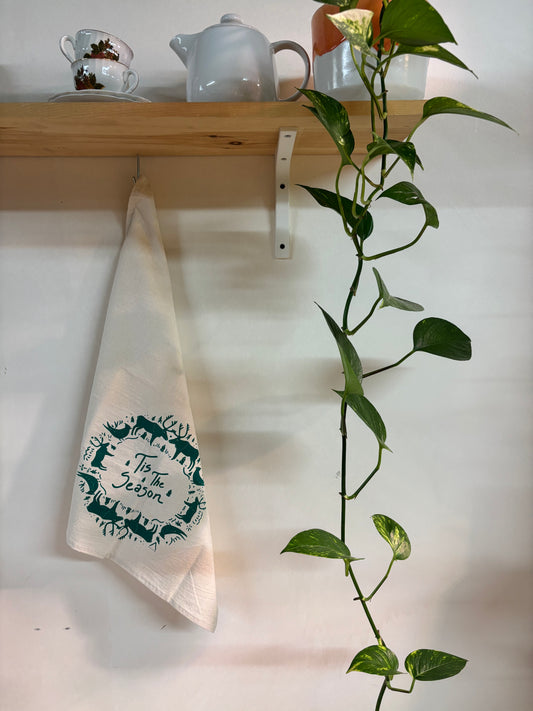 Tis The Season Hand Printed Organic Tea Towel