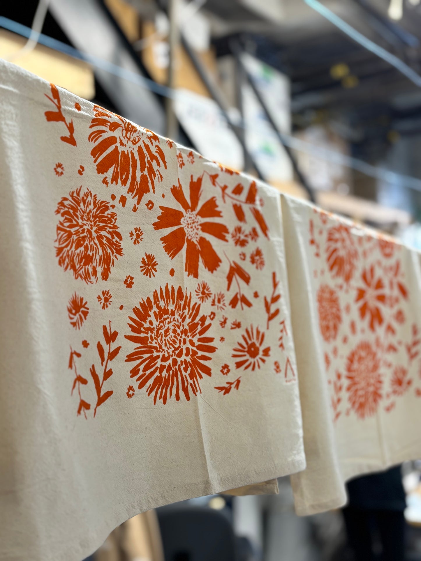 Orange Citrus Hand Printed Organic Tea Towel