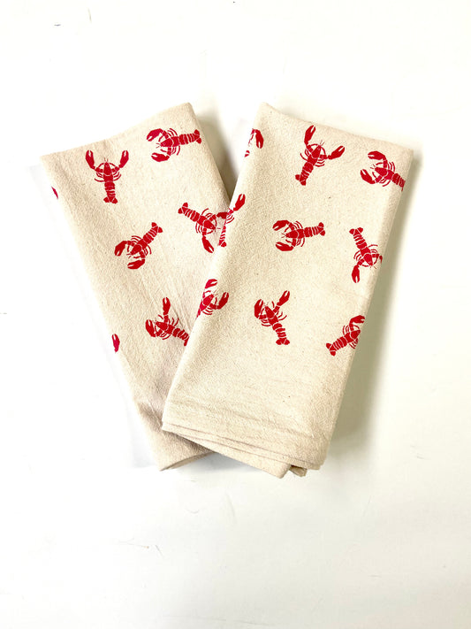 Organic Lobsters Hand Printed Napkins Set of 2