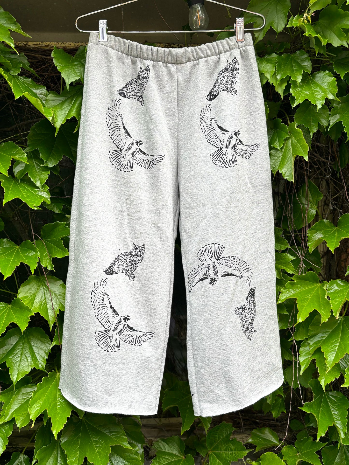 One of a Kind Hand Printed Birds Cropped Sweat Pants