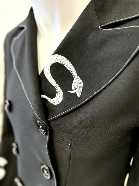 One of a Kind Hand Printed Snakes and Stitches Women's Suit Jacket