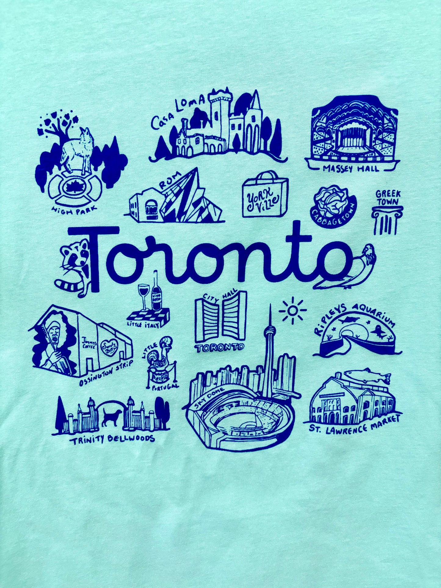 Toronto Places Unisex Teal Cotton Tee with Blue Eco Ink