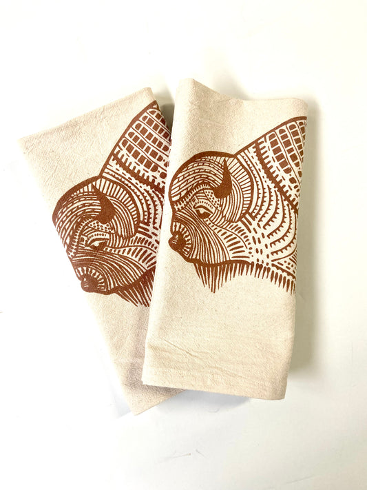 Organic Bison Hand Printed Napkins Set of 2