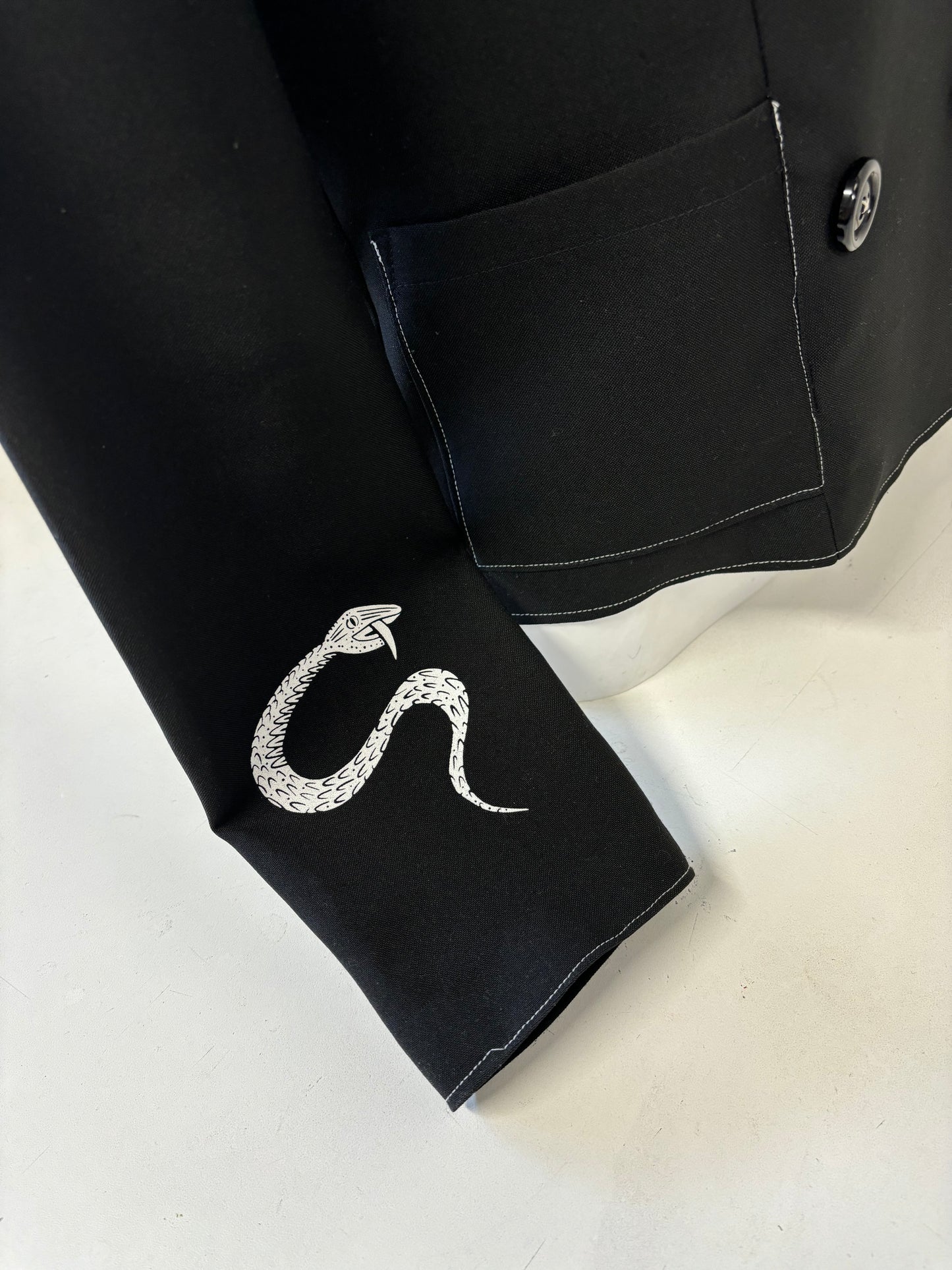 One of a Kind Hand Printed Snakes and Stitches Women's Suit Jacket