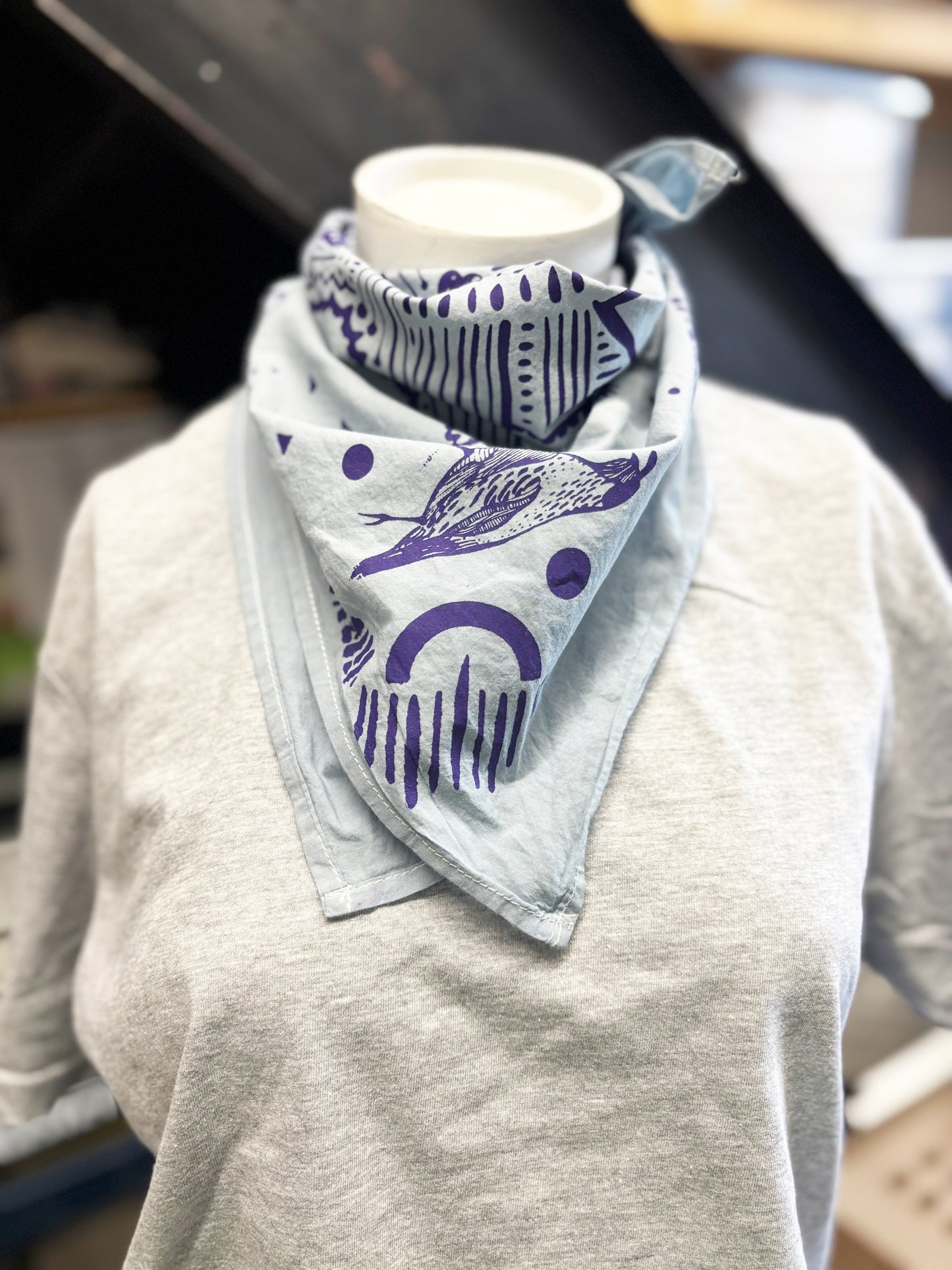 Bear Bandana Blue and Purple | 100% Cotton | Hand Screen Printed | 20 inches