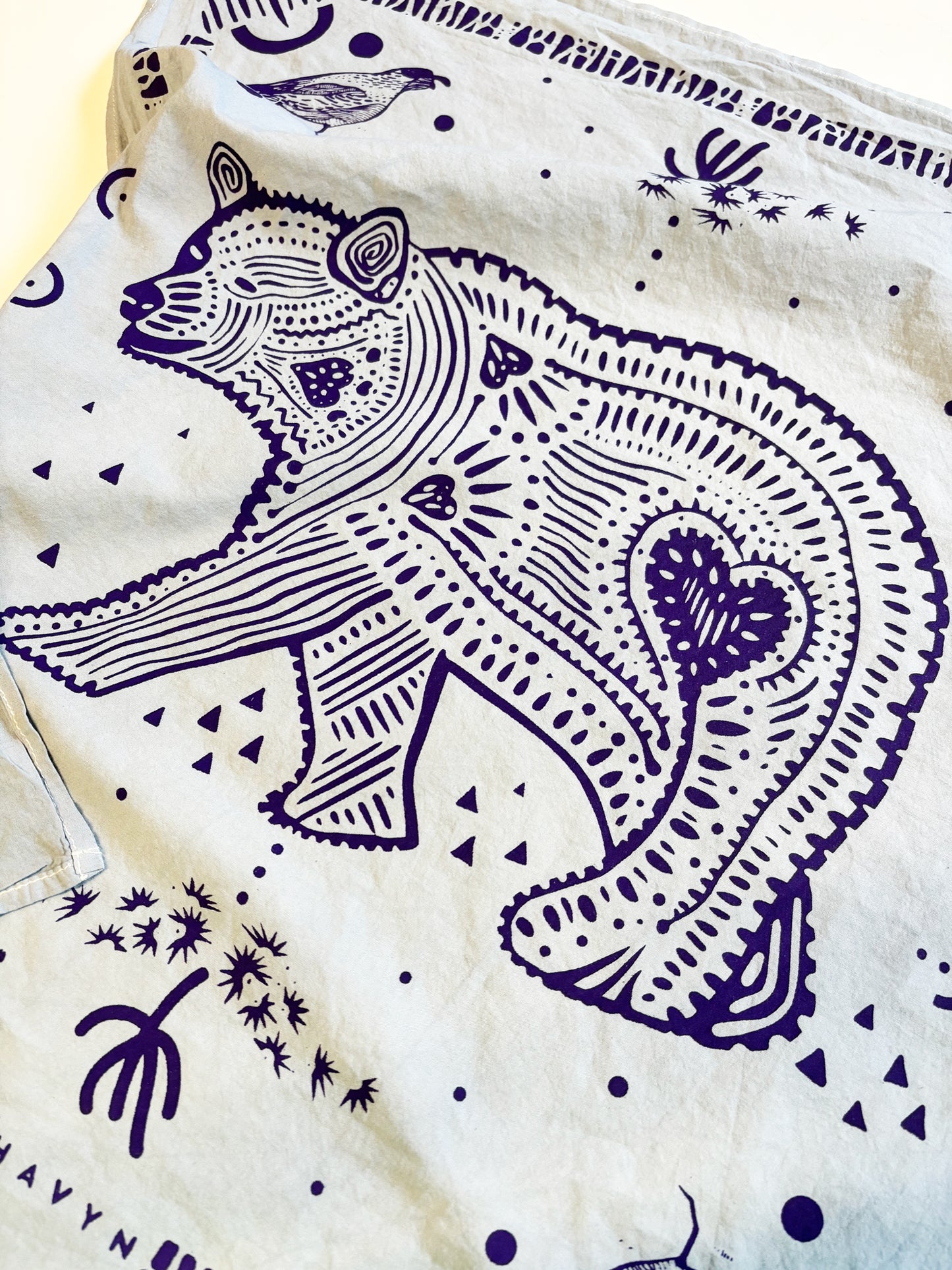 Bear Bandana Blue and Purple | 100% Cotton | Hand Screen Printed | 20 inches