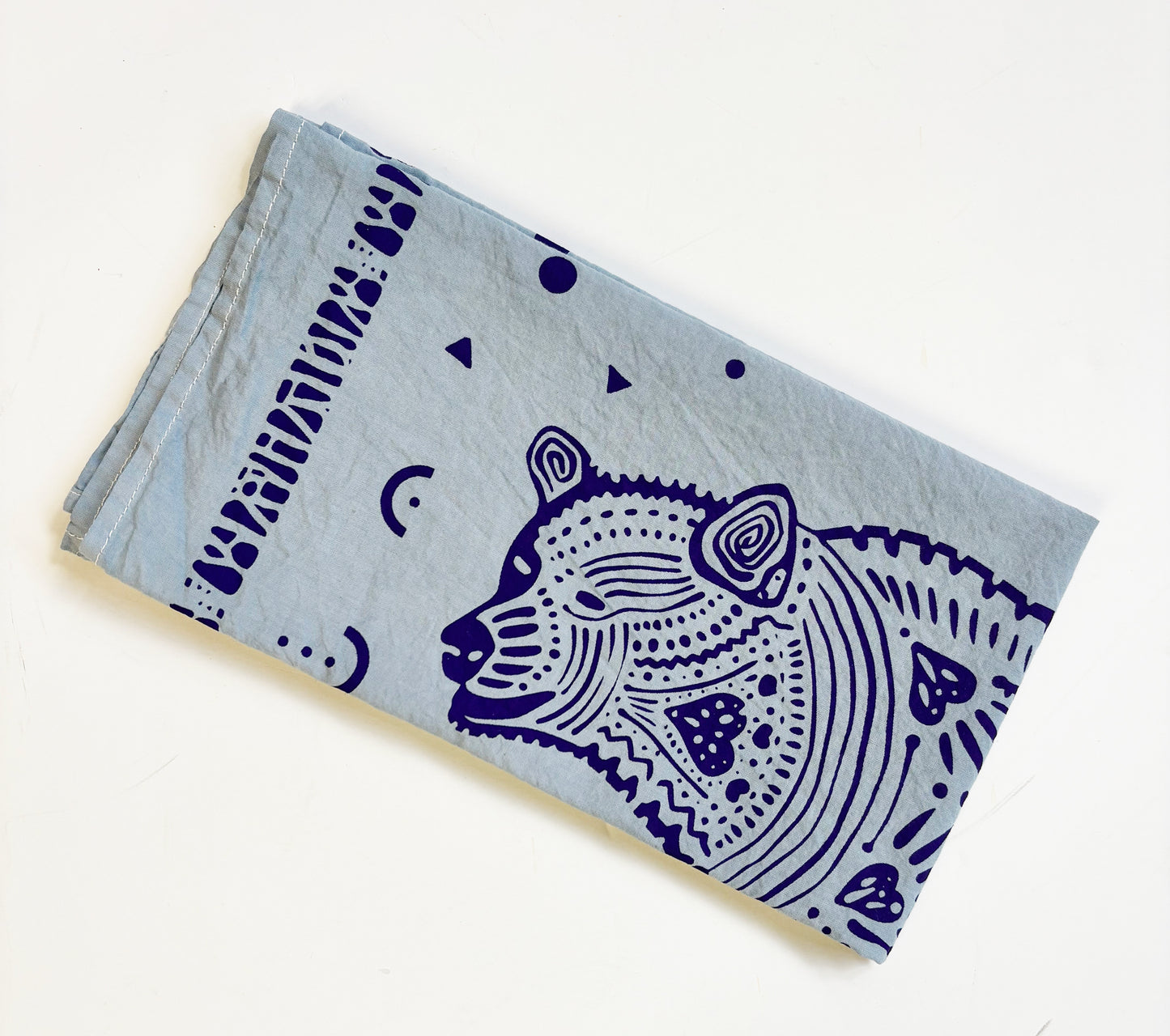Bear Bandana Blue and Purple | 100% Cotton | Hand Screen Printed | 20 inches