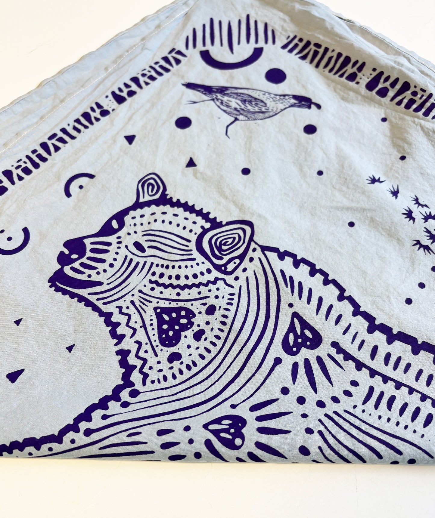 Bear Bandana Blue and Purple | 100% Cotton | Hand Screen Printed | 20 inches