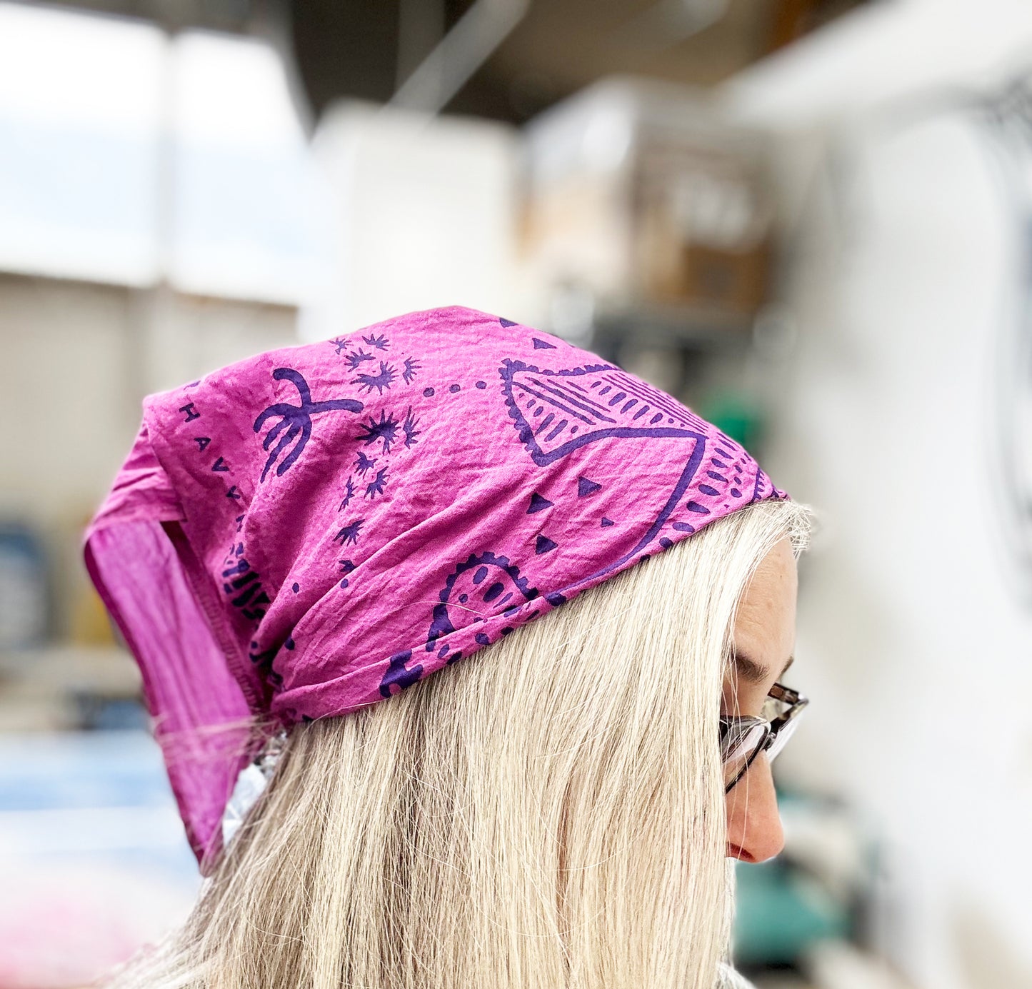 Bear Bandana Pink and Purple | 100% Cotton | Hand Screen Printed | 22 inches