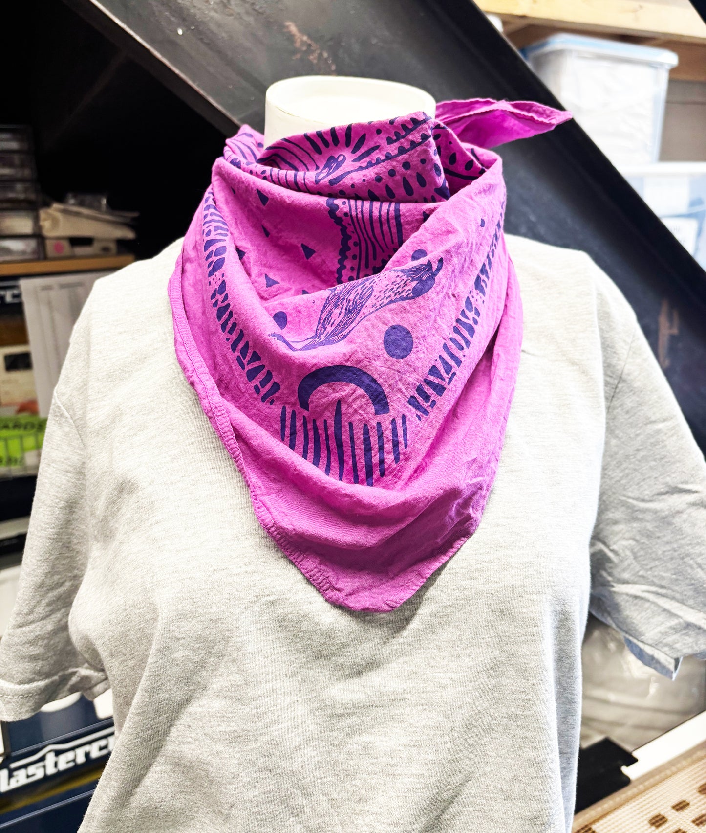 Bear Bandana Pink and Purple | 100% Cotton | Hand Screen Printed | 22 inches