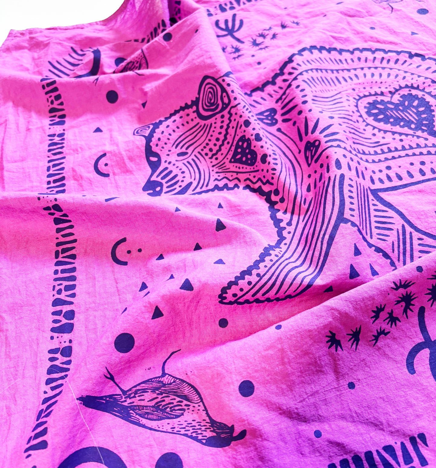 Bear Bandana Pink and Purple | 100% Cotton | Hand Screen Printed | 22 inches