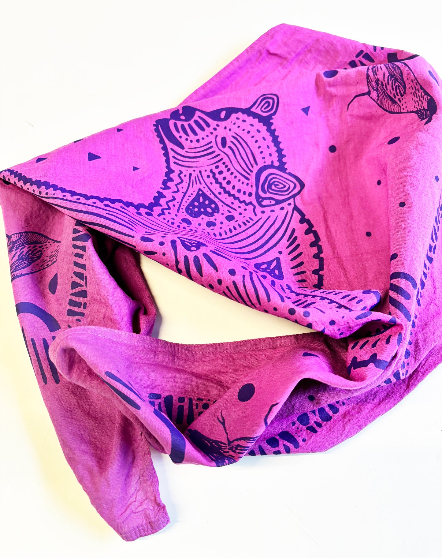 Bear Bandana Pink and Purple | 100% Cotton | Hand Screen Printed | 22 inches