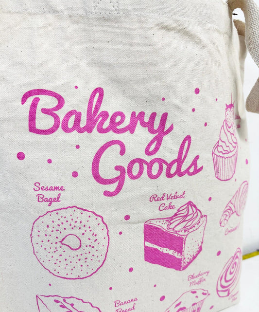 Bakery Goods Fun Pink Hand Printed Every Day Cotton Tote