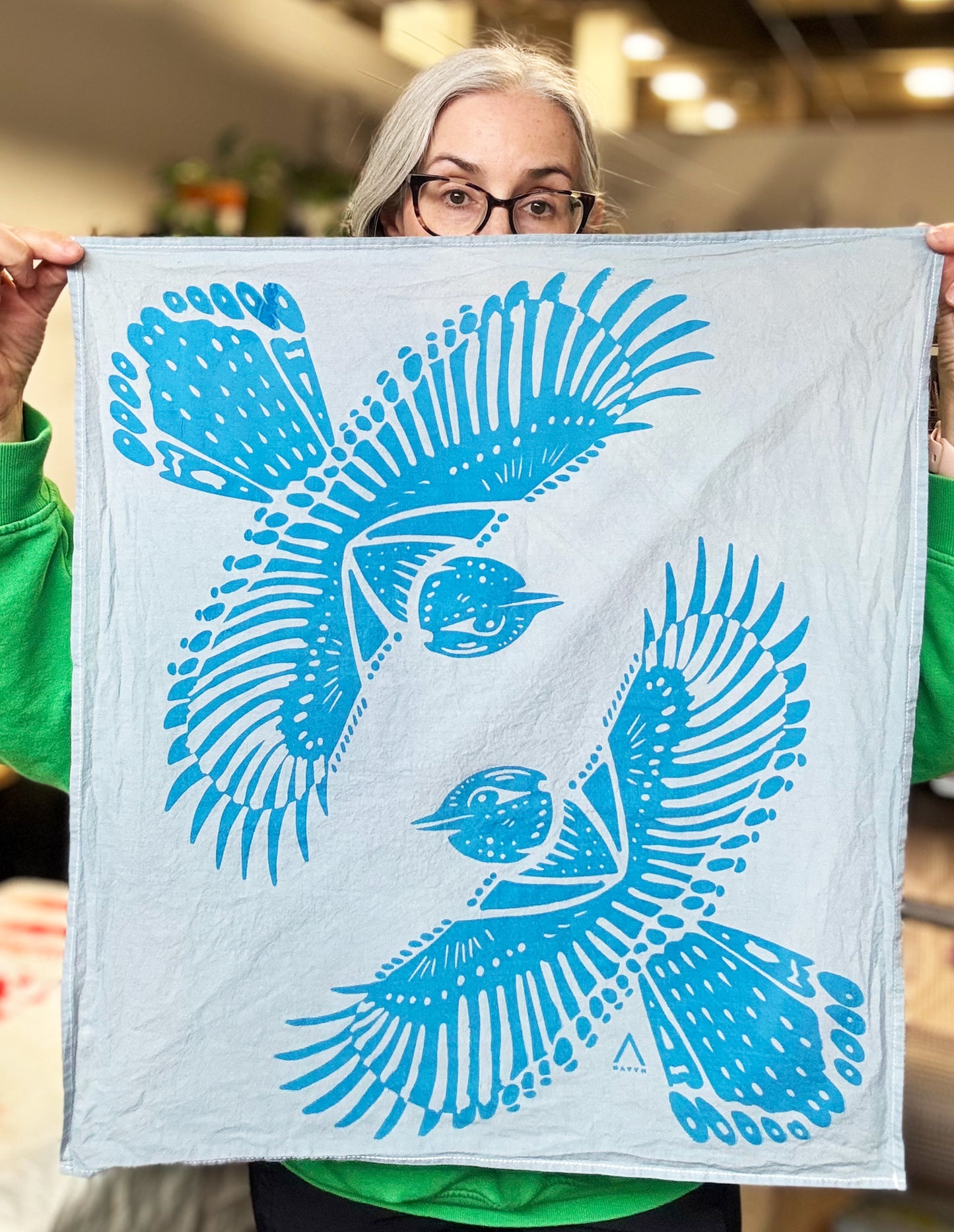 Bird Bandana Blue | 100% Cotton | Hand Screen Printed | 20 inches