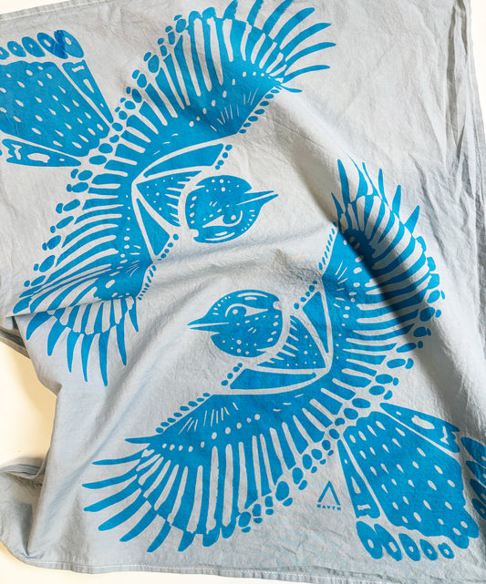 Bird Bandana Blue | 100% Cotton | Hand Screen Printed | 20 inches