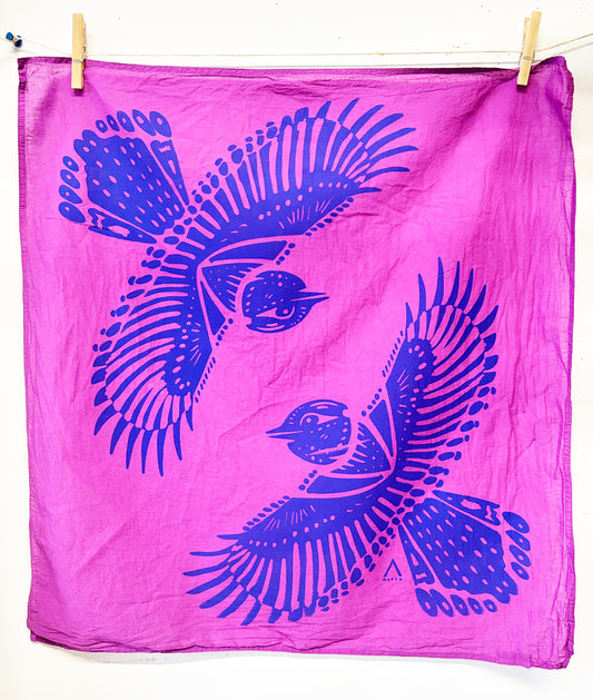 Bird Bandana Blue and Purple | 100% Cotton | Hand Screen Printed | 22 inches