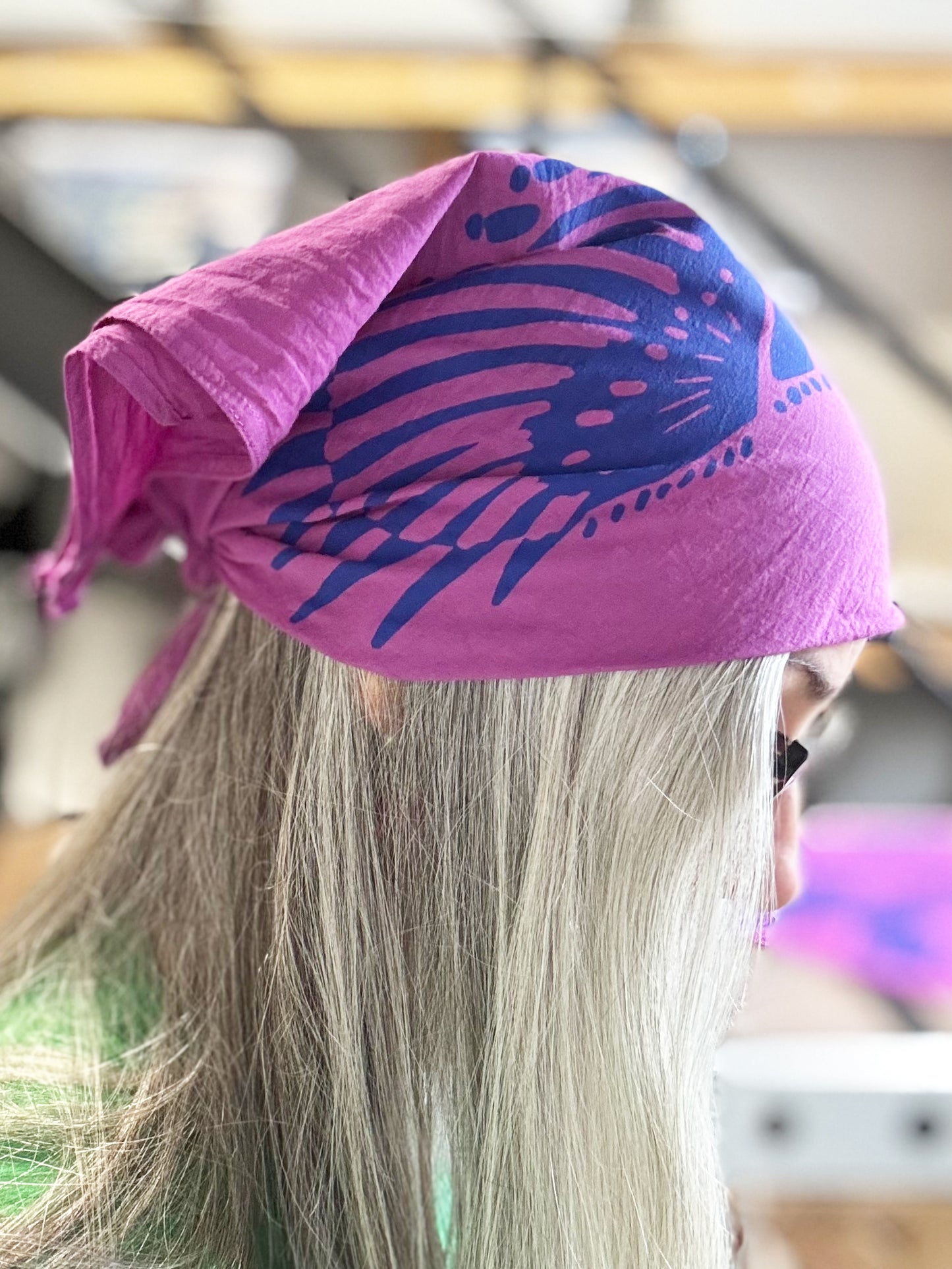 Bird Bandana Blue and Purple | 100% Cotton | Hand Screen Printed | 22 inches
