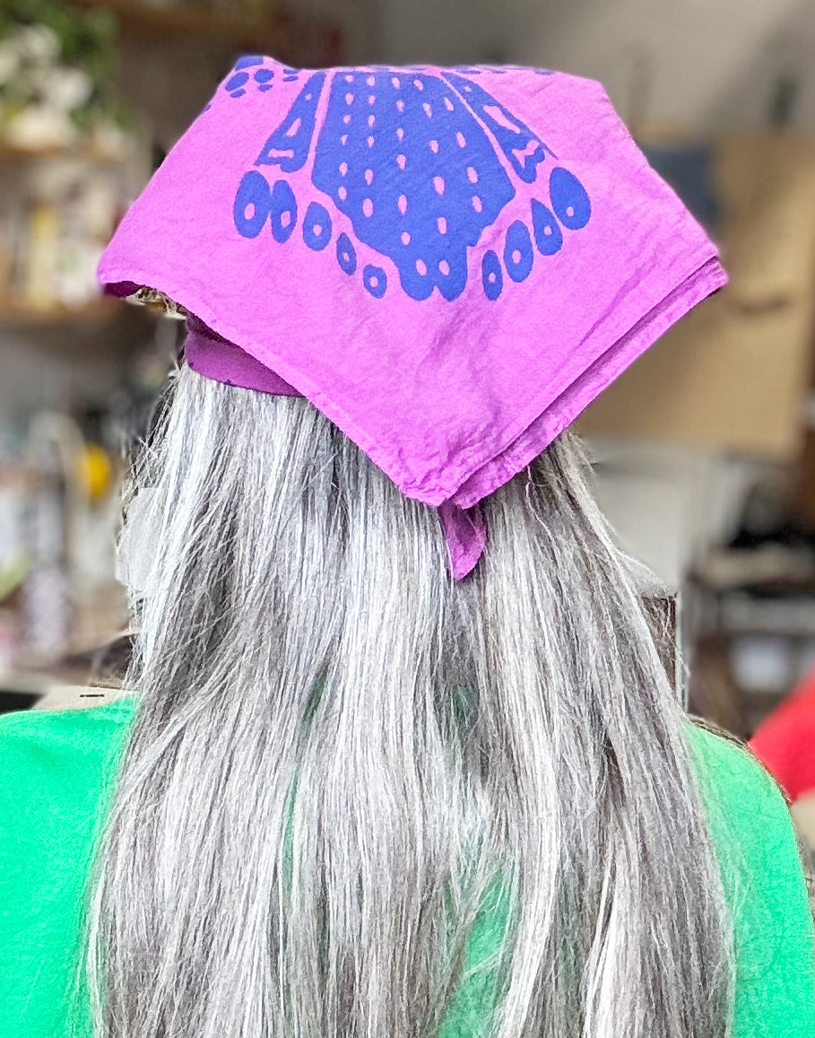 Bird Bandana Blue and Purple | 100% Cotton | Hand Screen Printed | 22 inches
