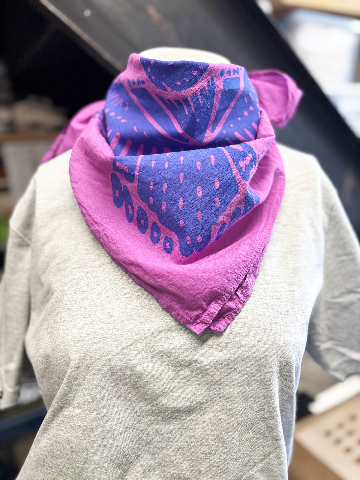 Bird Bandana Blue and Purple | 100% Cotton | Hand Screen Printed | 22 inches