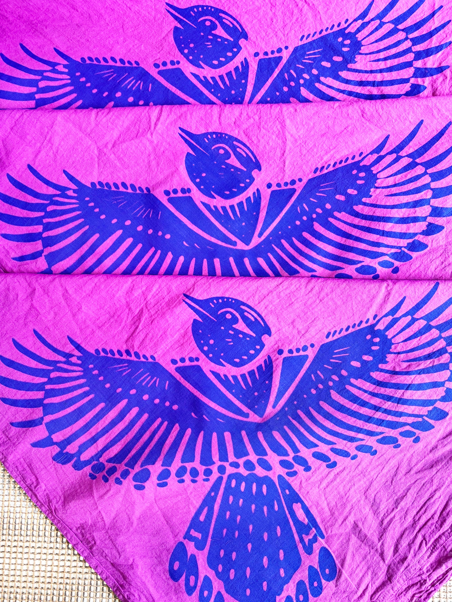 Bird Bandana Blue and Purple | 100% Cotton | Hand Screen Printed | 22 inches