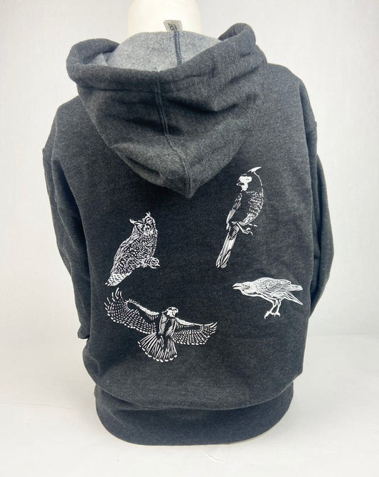 Unisex Zip Hoodie - Birds - Charcoal Grey Light Weight - LIMTED EDITION