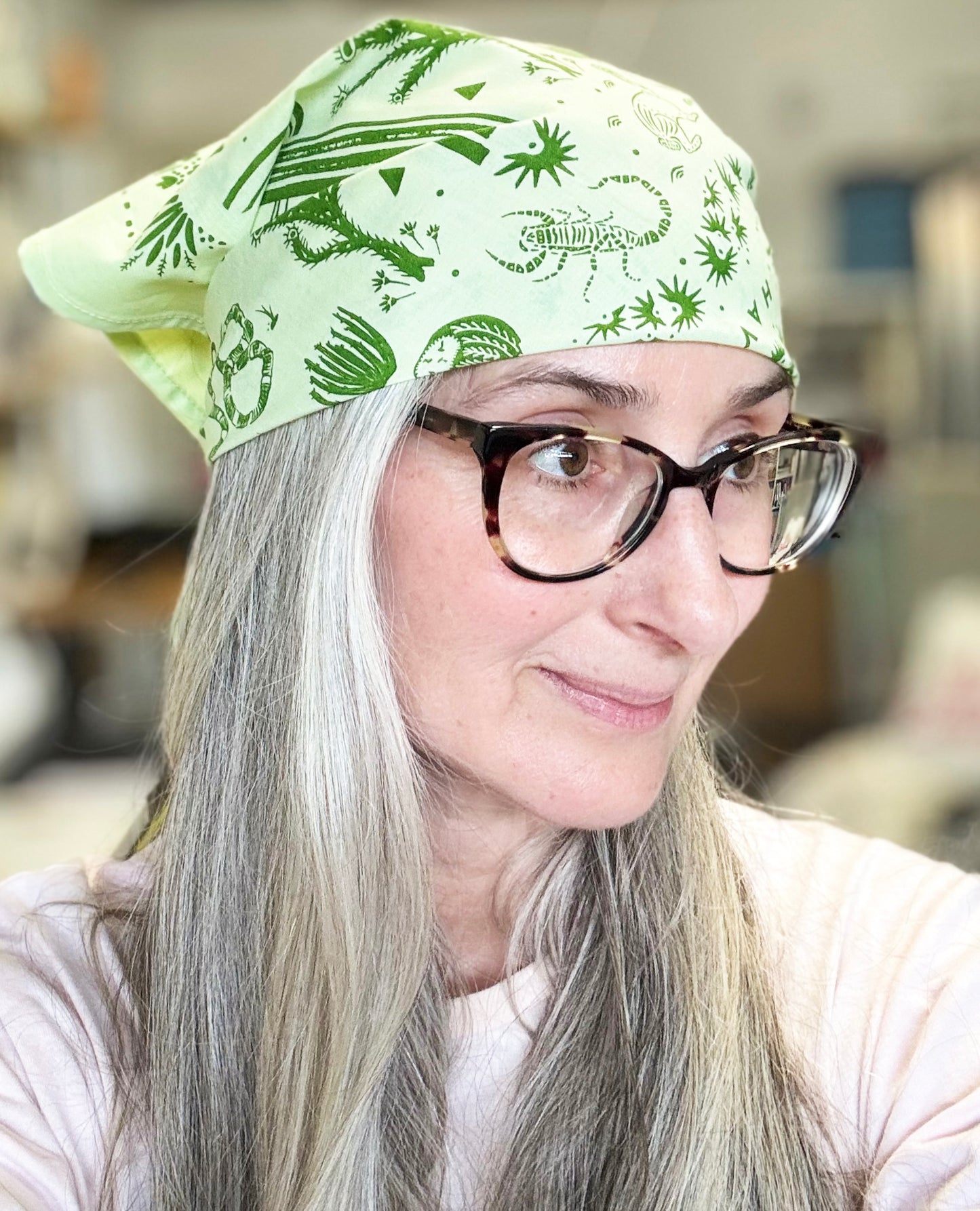 Desert Green Bandana | 100% Cotton | Hand Screen Printed | 22 x22 inches | All-Over Print Bandana