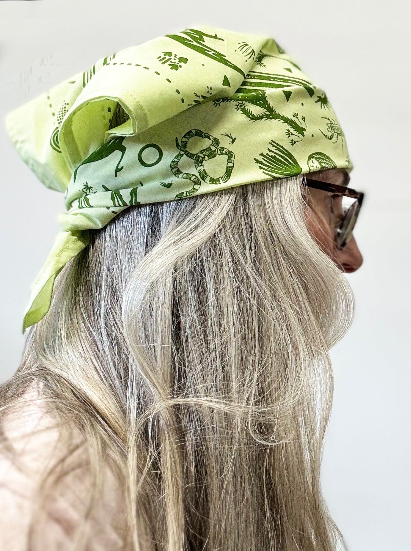 Desert Green Bandana | 100% Cotton | Hand Screen Printed | 22 x22 inches | All-Over Print Bandana