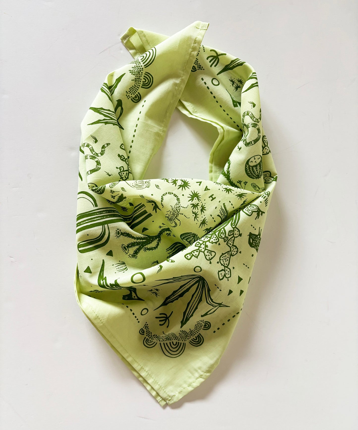 Desert Green Bandana | 100% Cotton | Hand Screen Printed | 22 x22 inches | All-Over Print Bandana