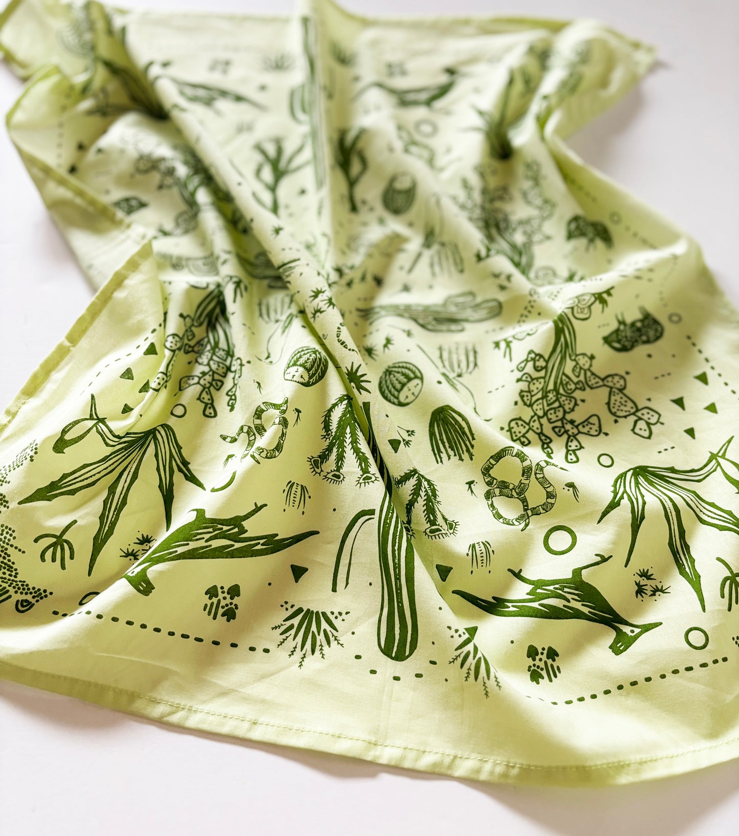 Desert Green Bandana | 100% Cotton | Hand Screen Printed | 22 x22 inches | All-Over Print Bandana