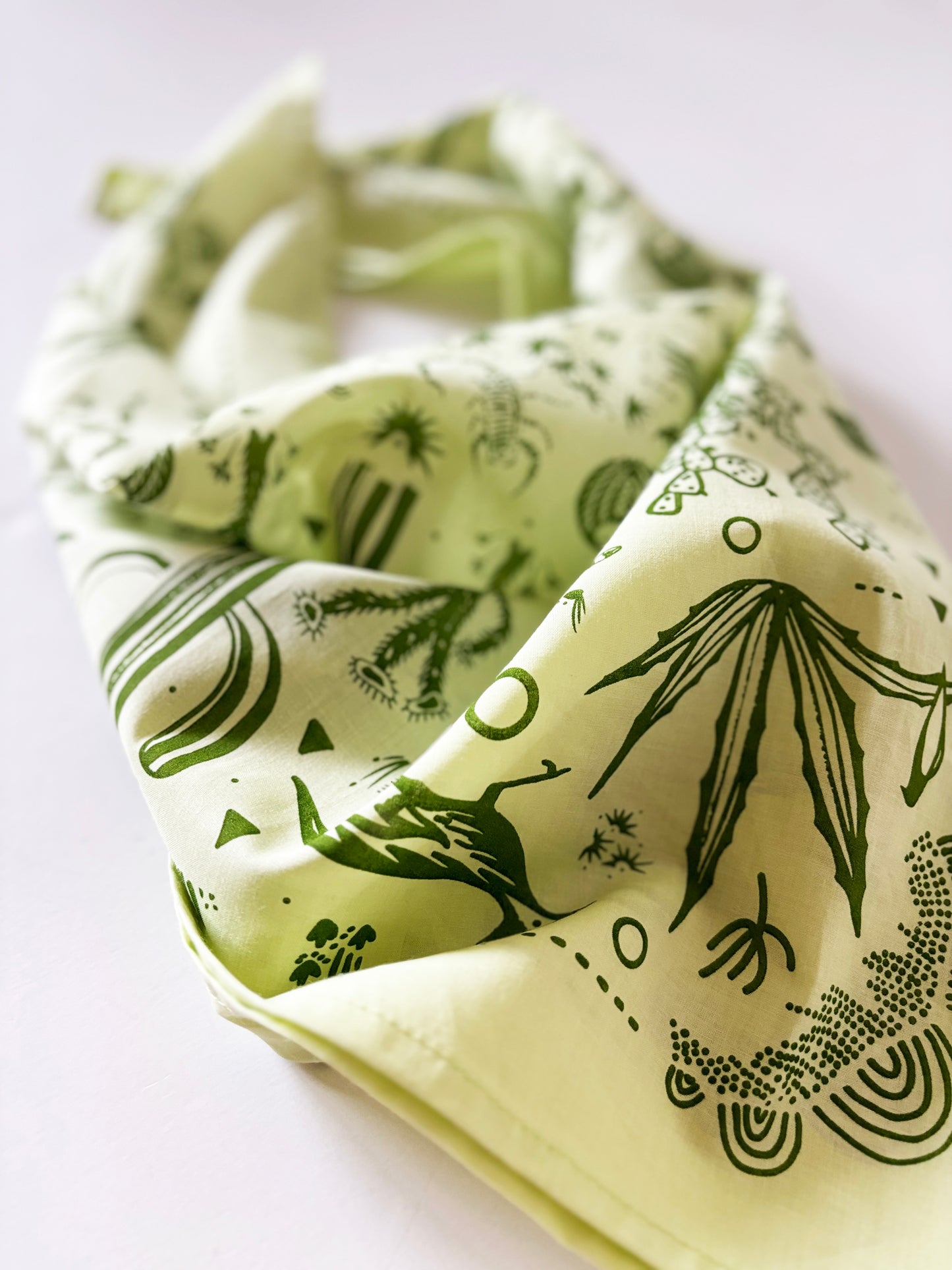 Desert Green Bandana | 100% Cotton | Hand Screen Printed | 22 x22 inches | All-Over Print Bandana