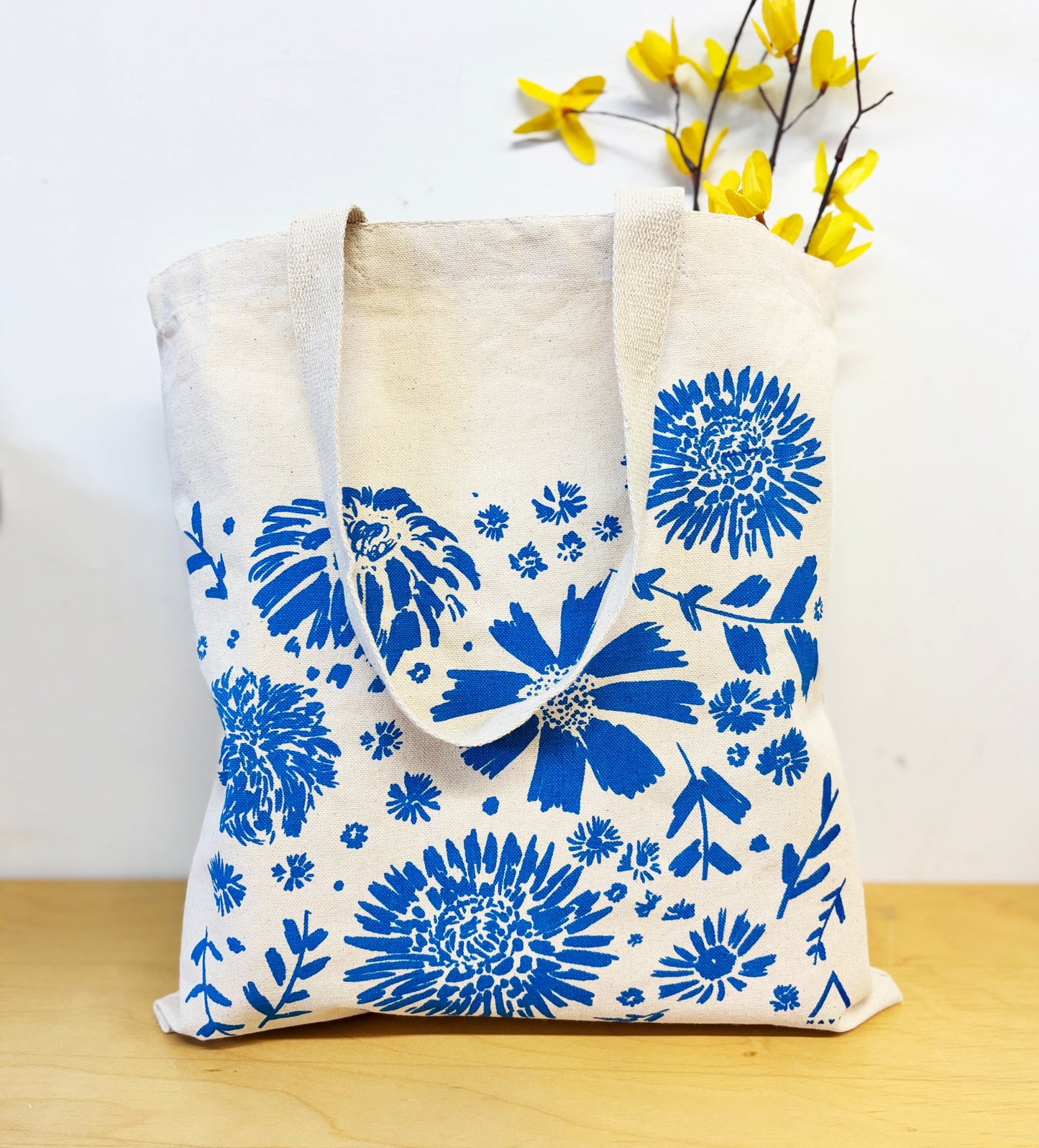 Flowers Cotton Tote Blue Hand Printed Every Day