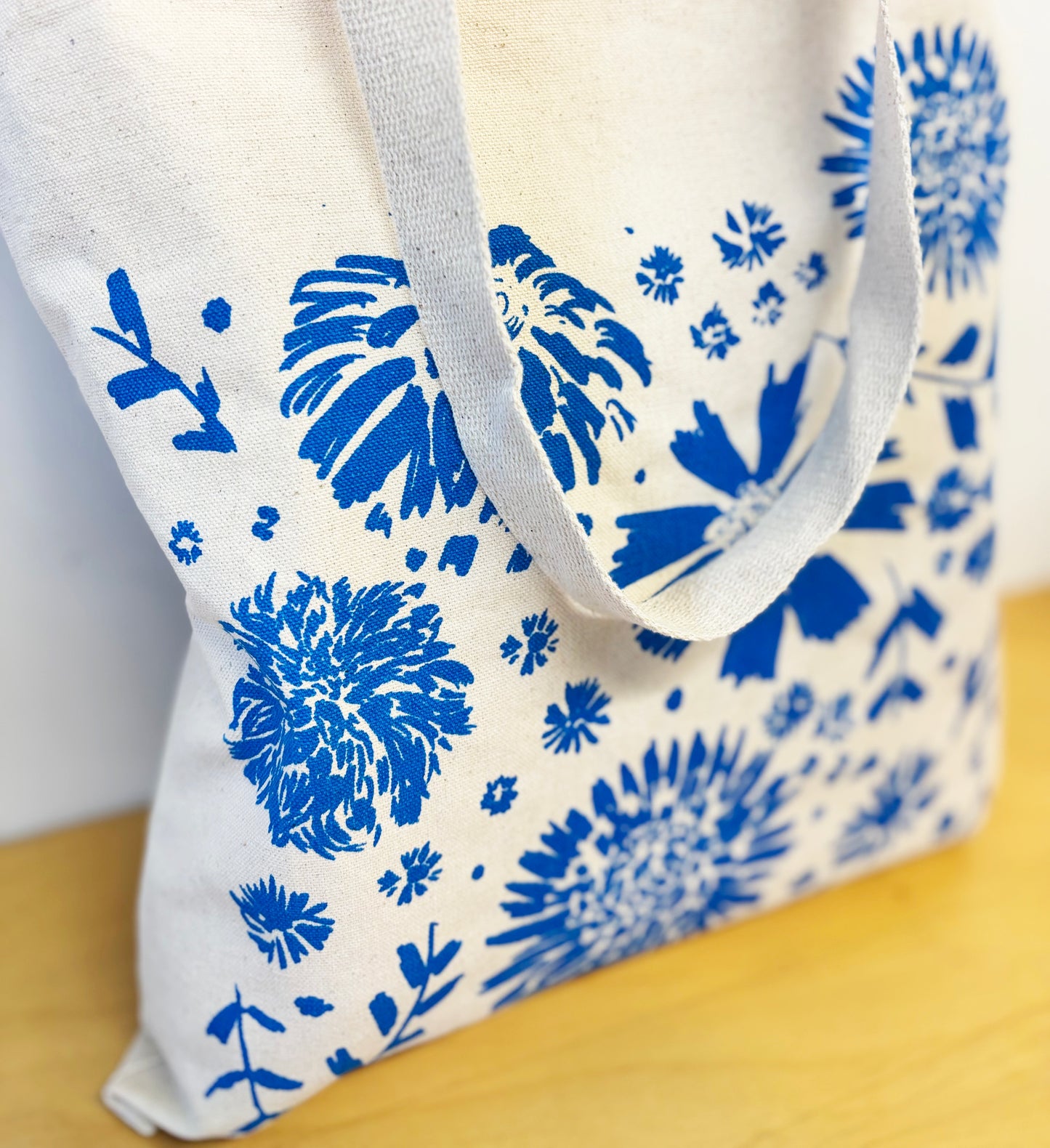 Flowers Cotton Tote Blue Hand Printed Every Day