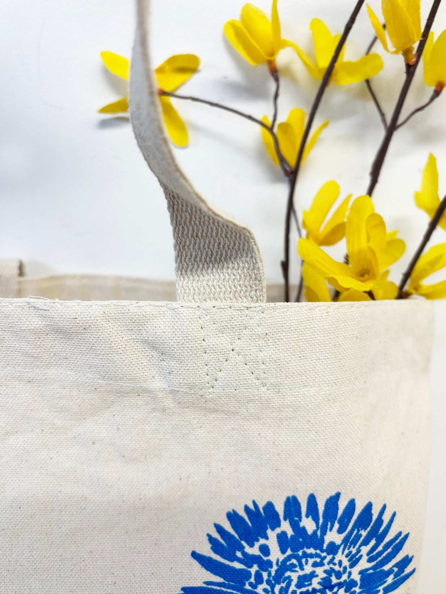 Flowers Cotton Tote Blue Hand Printed Every Day