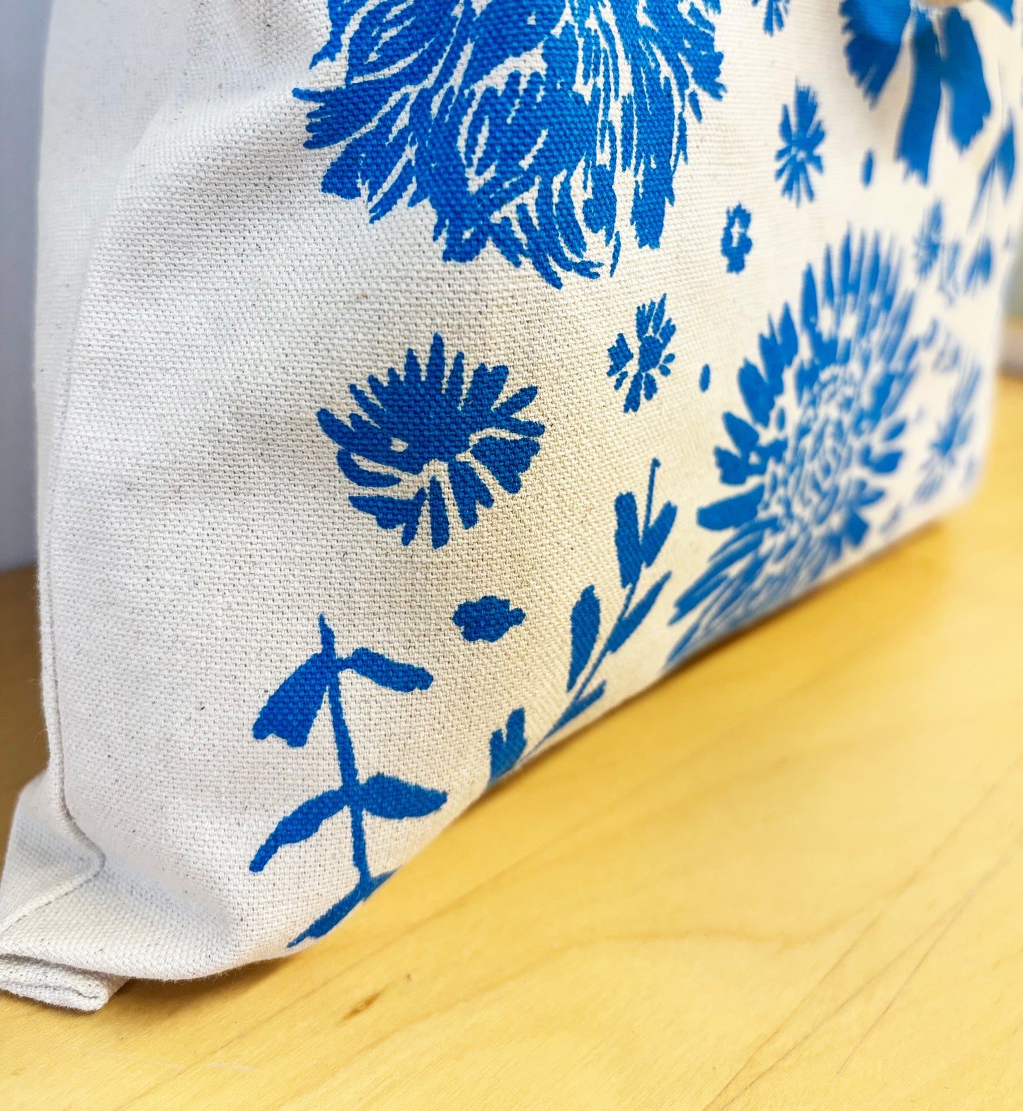 Flowers Cotton Tote Blue Hand Printed Every Day