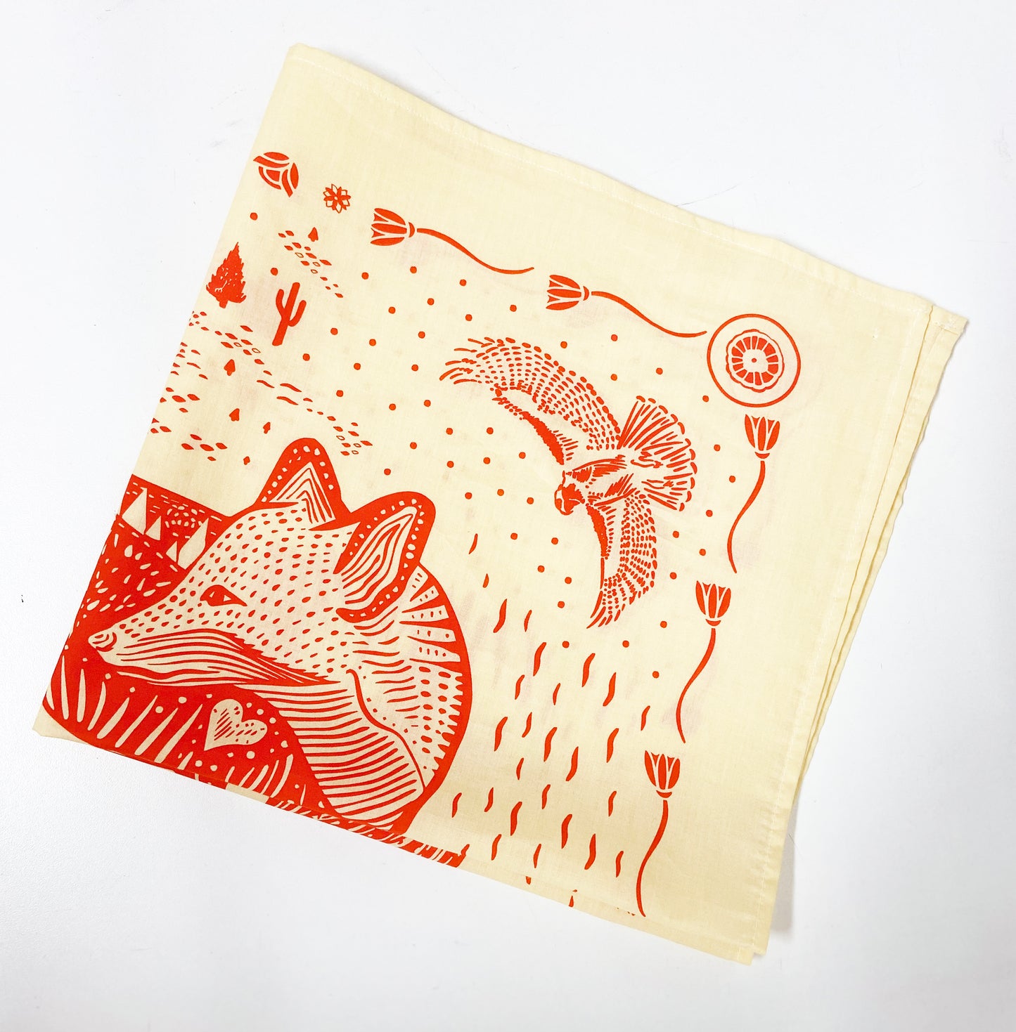 Fox Bandana | 100% Cotton | Hand Screen Printed | 22 x22 inches | All-Over Print Bandana