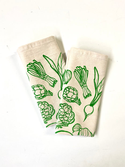 Organic Veggie Hand Printed Napkins Set of 2