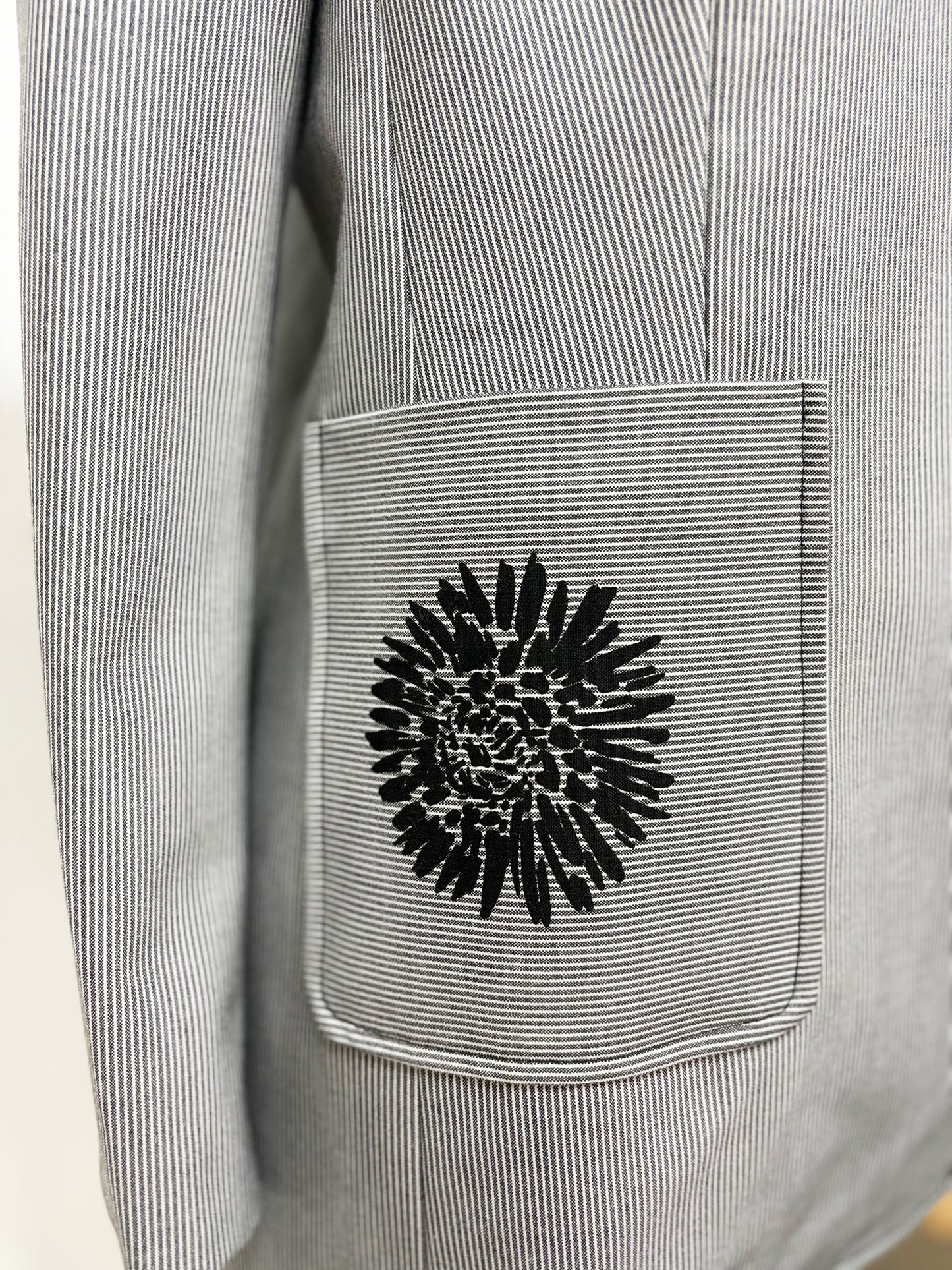 One of a Kind Upcycled Karl Lagerfeld Women's Suit Jacket with Hand Printed Flowers Snakes