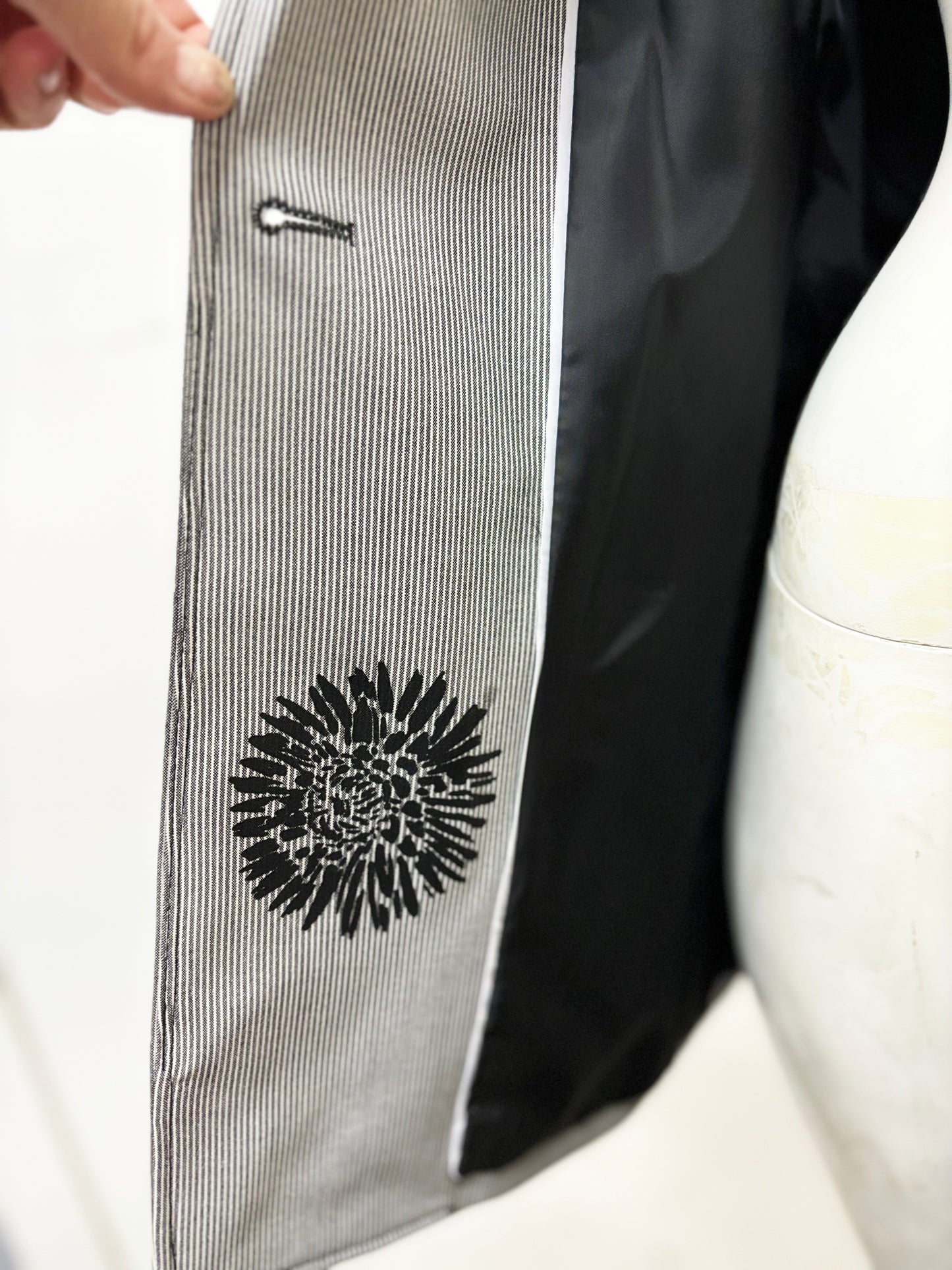 One of a Kind Upcycled Karl Lagerfeld Women's Suit Jacket with Hand Printed Flowers Snakes