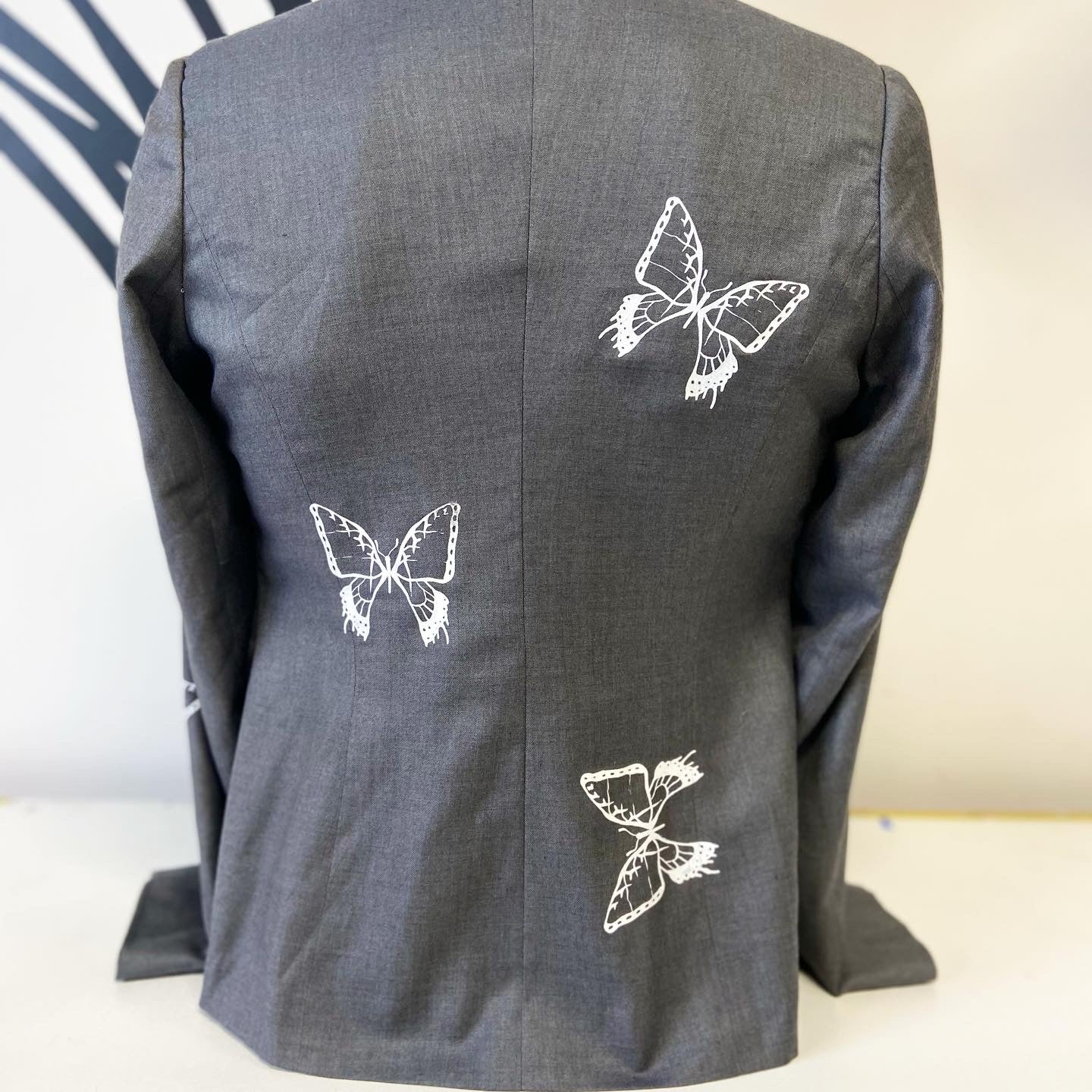 One of a Kind Hand Printed Butterflies on Women's Blazer