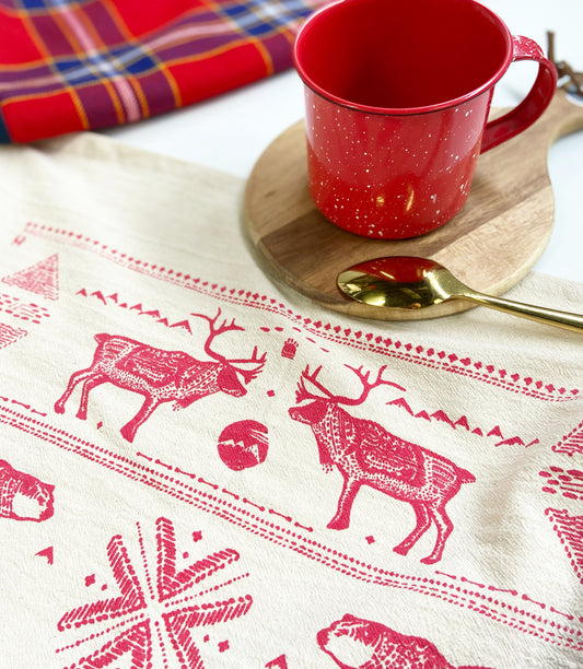 Nordic-Style Pattern Hand Printed Organic Tea Towel