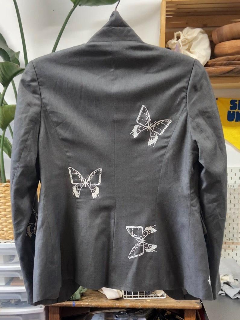 One of a Kind Hand Printed Butterflies on Women's Blazer