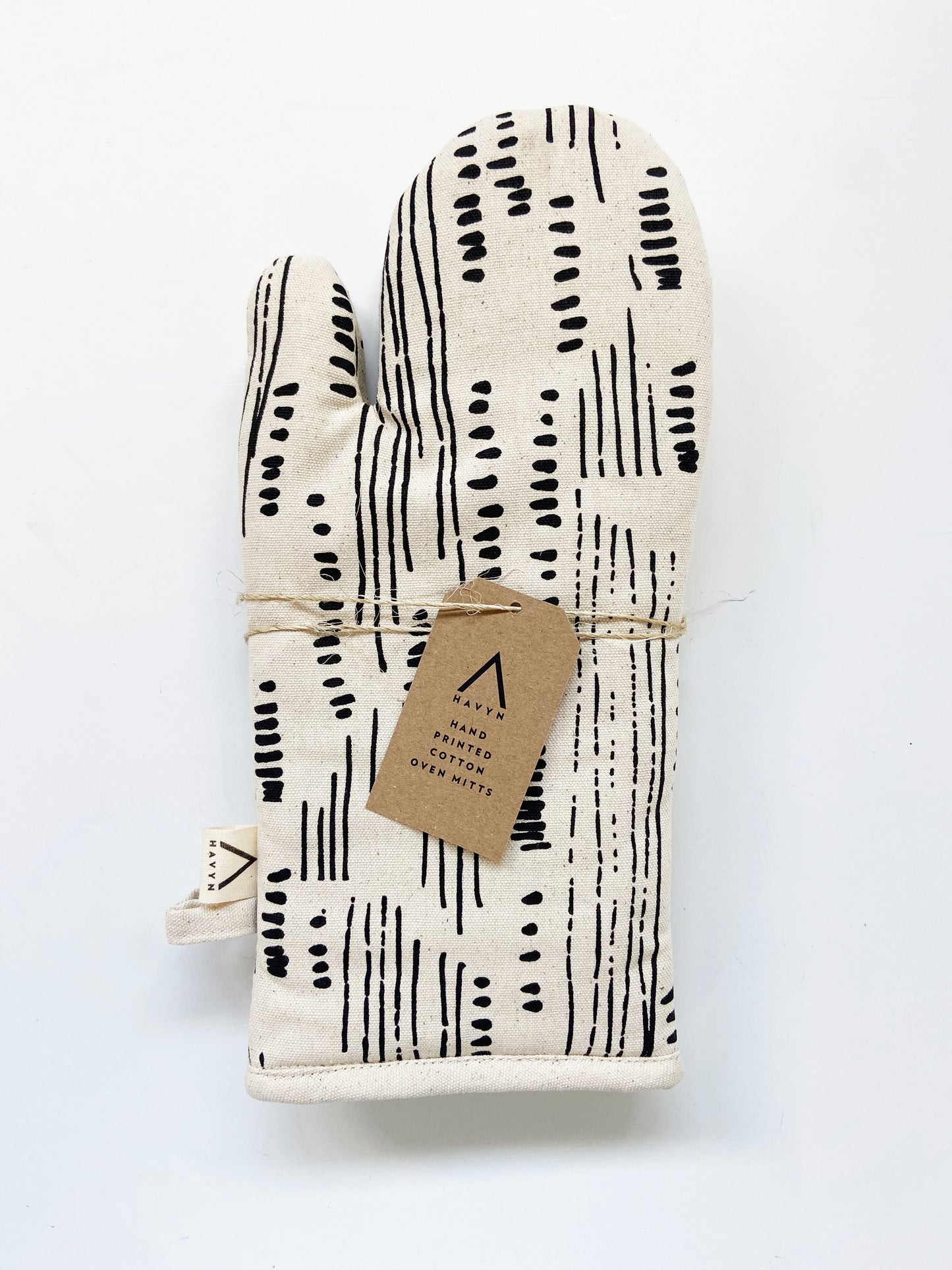 Oven Mitts Set - Abstract Pattern - Natural Cotton Canvas