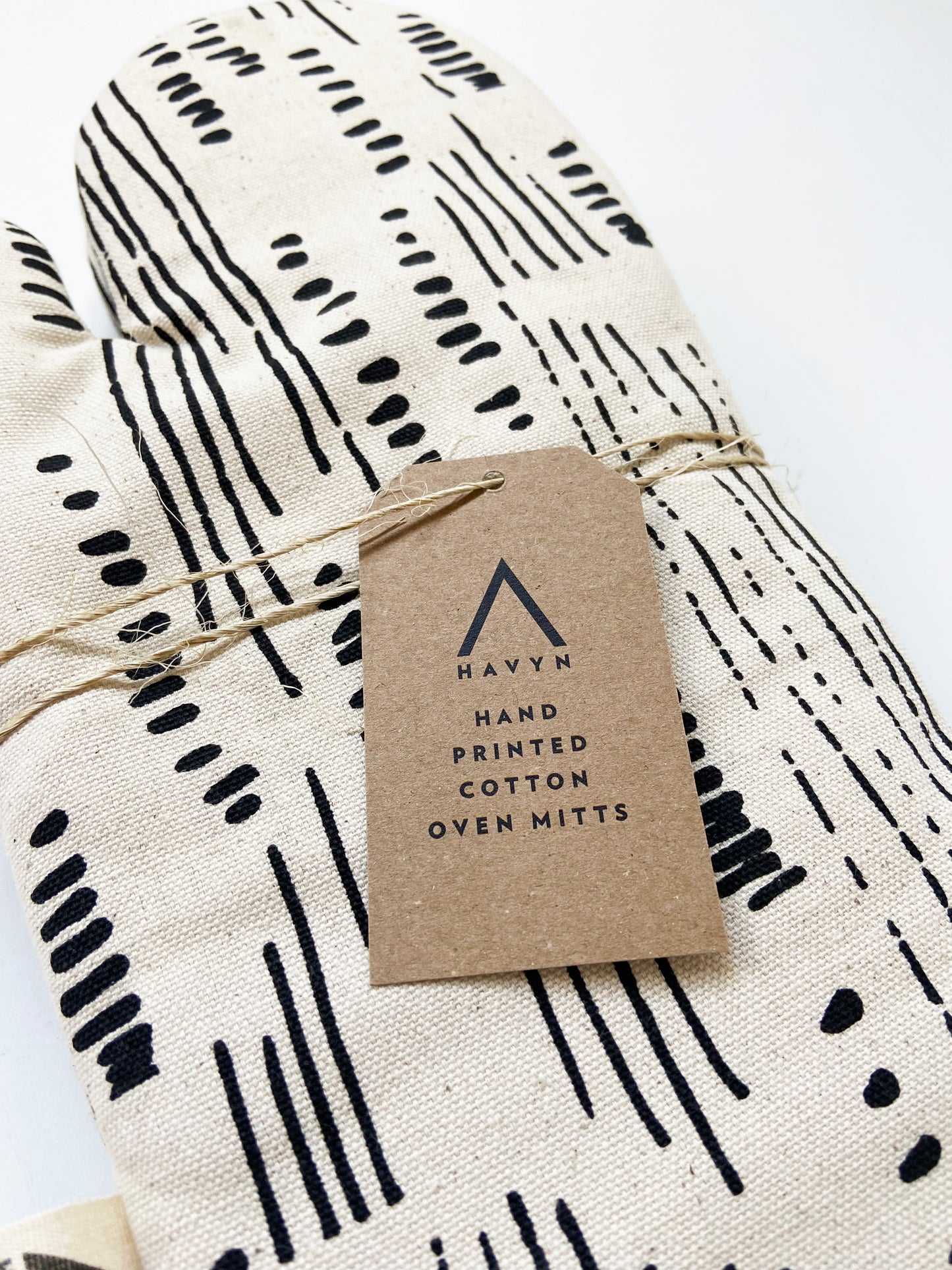 Oven Mitts Set - Abstract Pattern - Natural Cotton Canvas