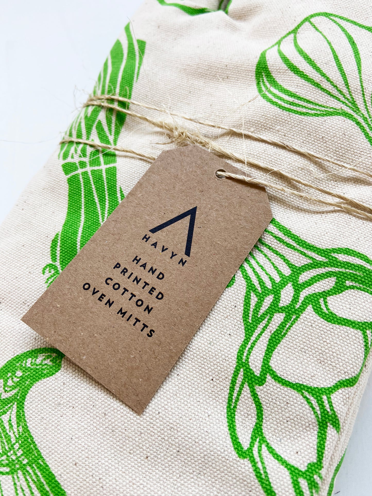 Oven Mitts Set - Large Veggies Pattern - Natural Cotton Canvas