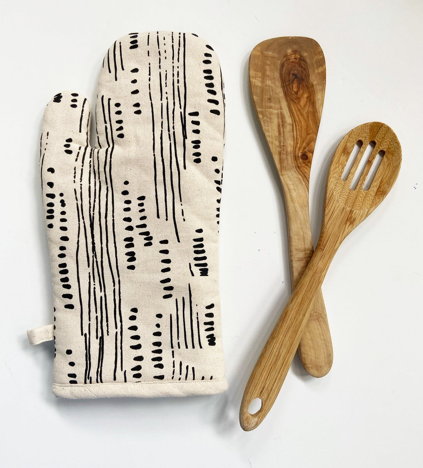 Oven Mitts Set - Abstract Pattern - Natural Cotton Canvas