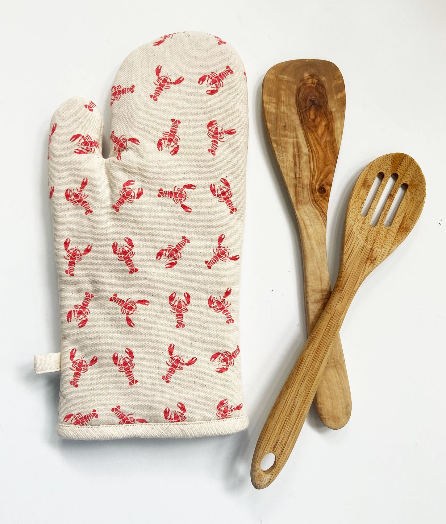 Oven Mitts Set - Lobster Pattern - Natural Cotton Canvas