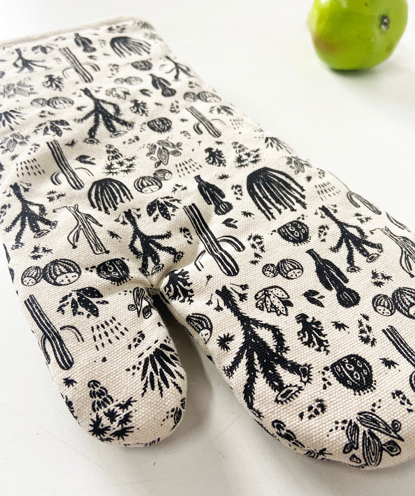 Oven Mitts Set - Desert Cactus Pattern - Natural Cotton Canvas