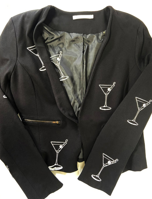 One of a Kind Hand Printed Cocktails on Cropped Jacket